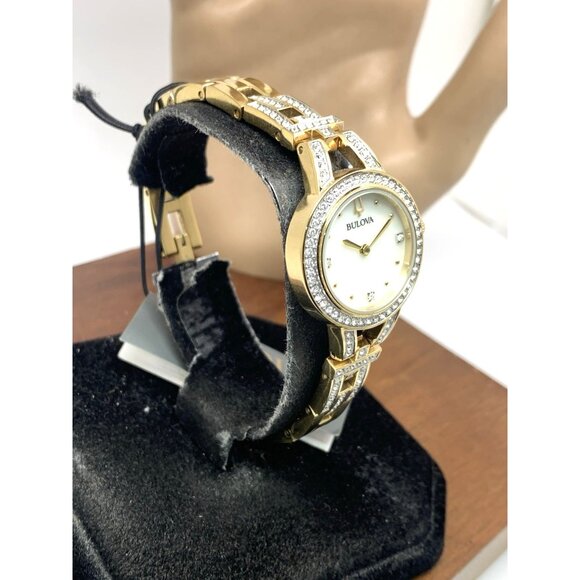 Bulova Women's Watch 98L325 Mother of Pearl Dial Gemmed Gold Steel 25mm - Picture 14 of 14